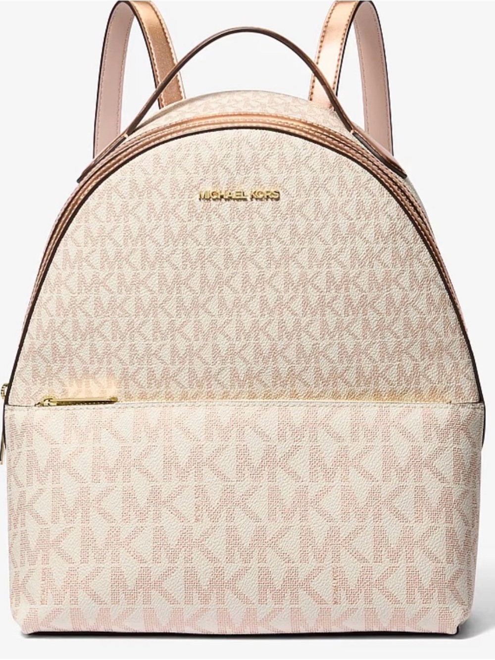 NEW — Michael Kors Rose Gold Two-Tone Sheila Signature Logo Medium Backpack